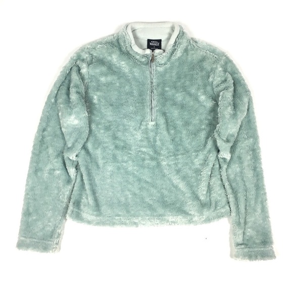 MARKER Furry Pullover Polartec Sweatshirt Half Zip Fuzzy Cozy Aqua Size Medium - Picture 8 of 8